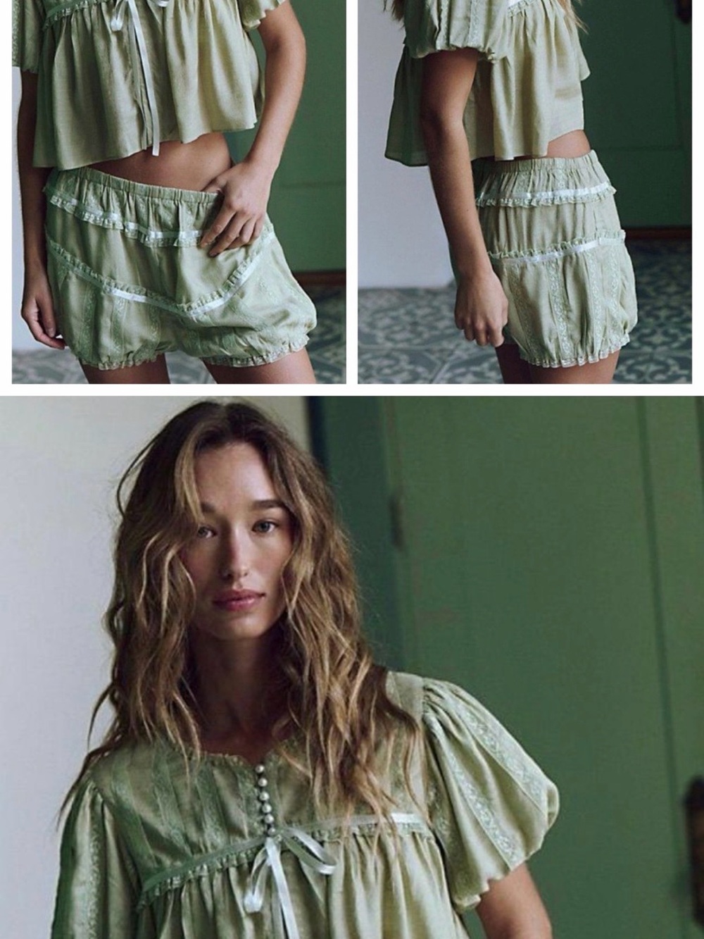 Free People Pale Green Elastic-Waist Shorts